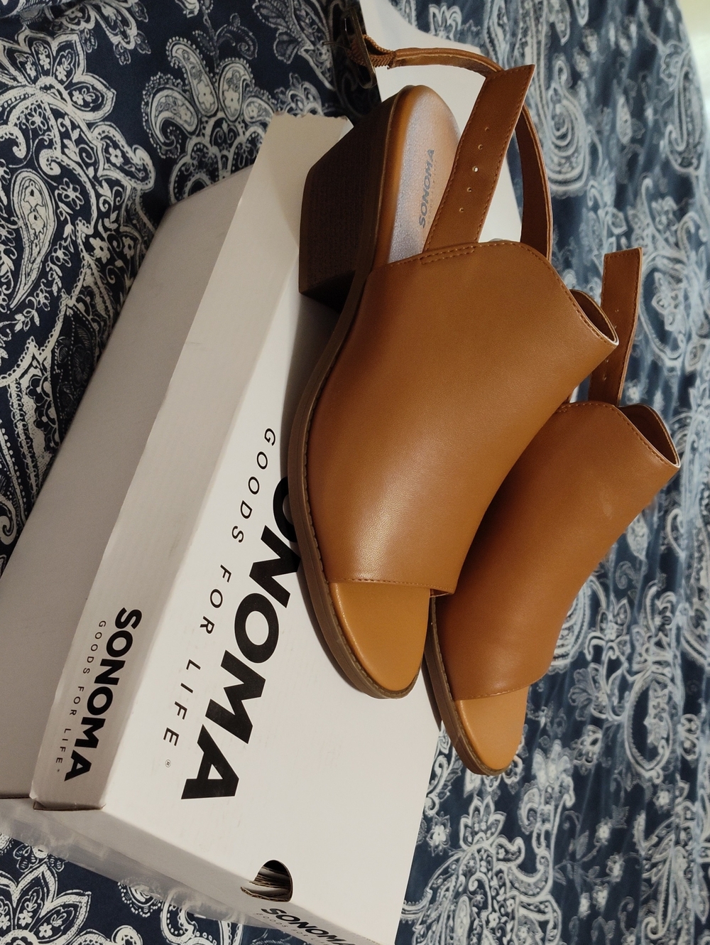 Sonoma Tan Open-Toe Slingback Block Heel Mules